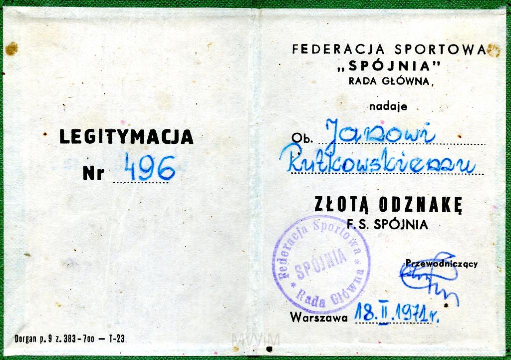 KKE 3259-4.jpg - Legitymacja "Złota Odznaka" , Jana Rutkowskiego, Warszawa, 1971 r.